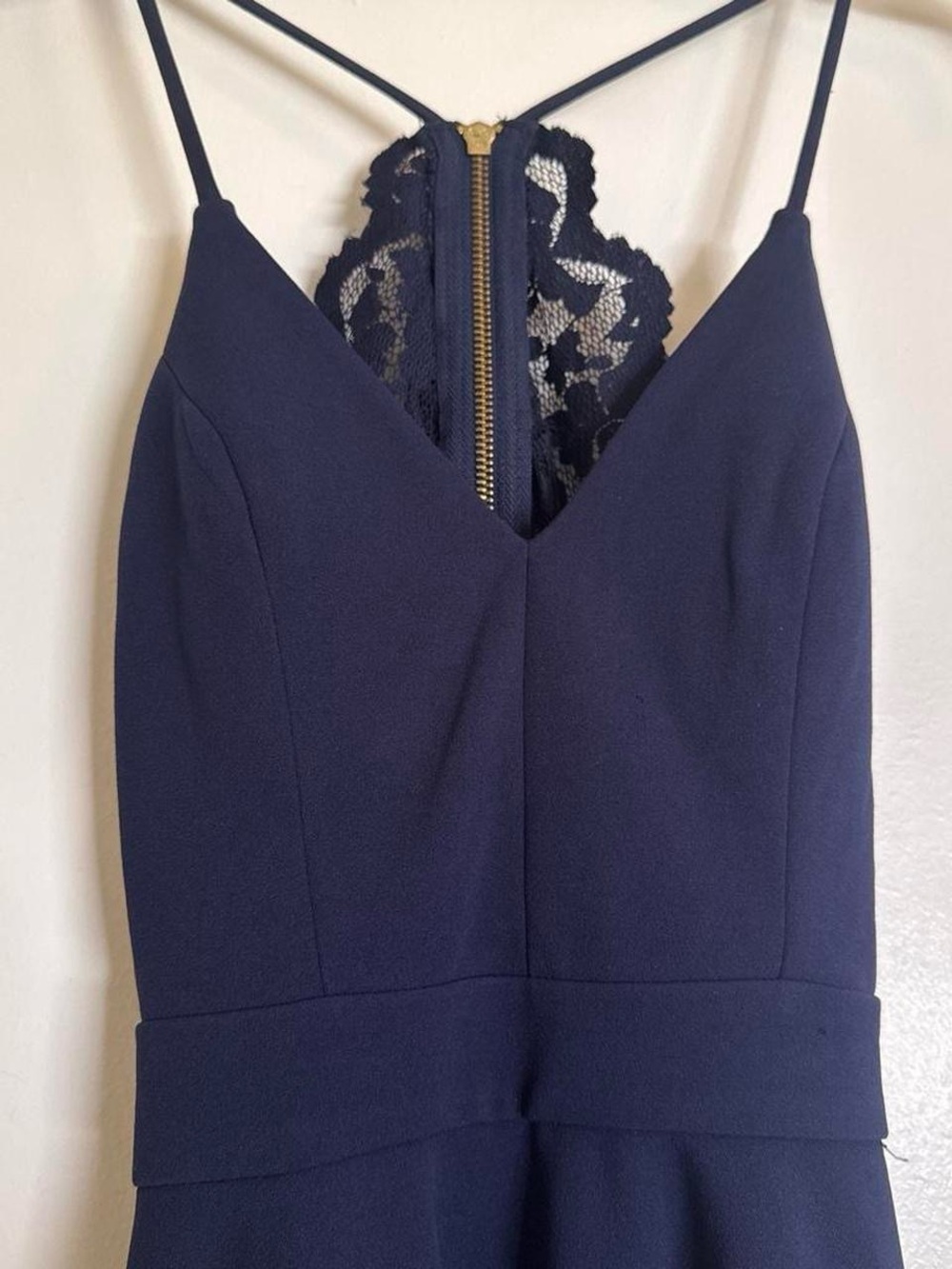B. Darlin Navy Blue Lace Open Back Fit & Flare Dress Size 3/4 - Picture 4 of 8